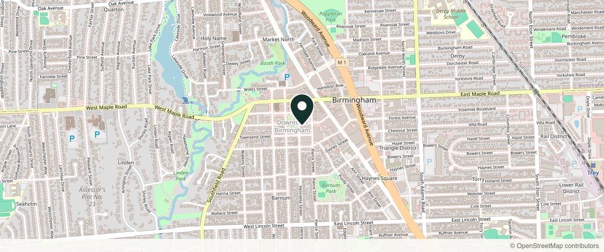 Map showing the exact location of BOYD at 175 W Merrill St, Birmingham, MI 48009, USA