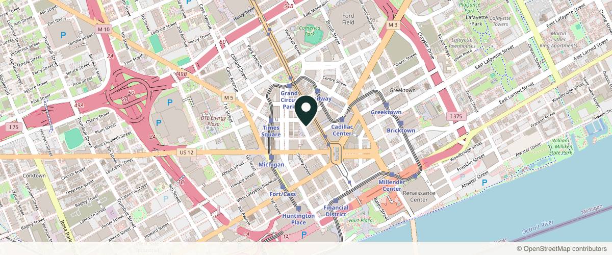 Map showing the exact location of BOYD at 1230 Griswold St, Detroit, MI 48226, USA