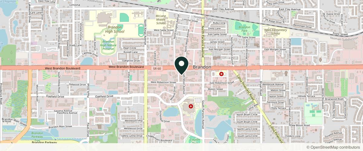 Map showing the exact location of Brandon Medical Center at 122 S Moon Ave, Brandon, FL 33511, USA