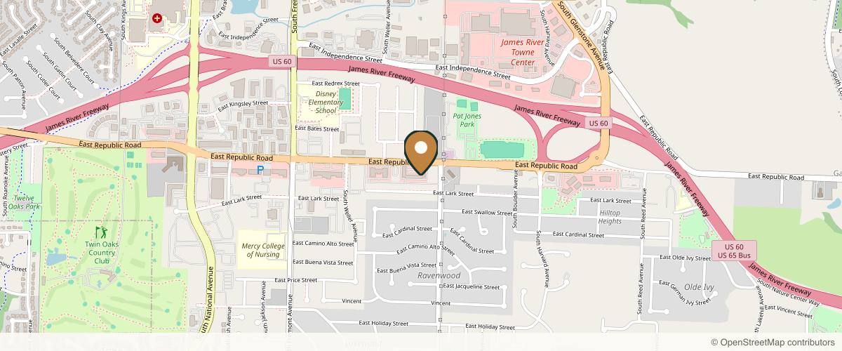 Map showing the exact location of Breathe Health Spa at 1730 E Republic Rd Ste r, Springfield, MO 65804, USA