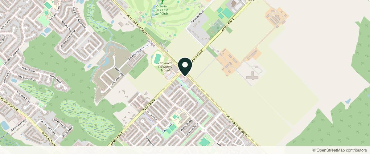 Map showing the exact location of Breathe Medical Spa at 403 Arkell Rd, Guelph, ON N1L 1E5, Canada