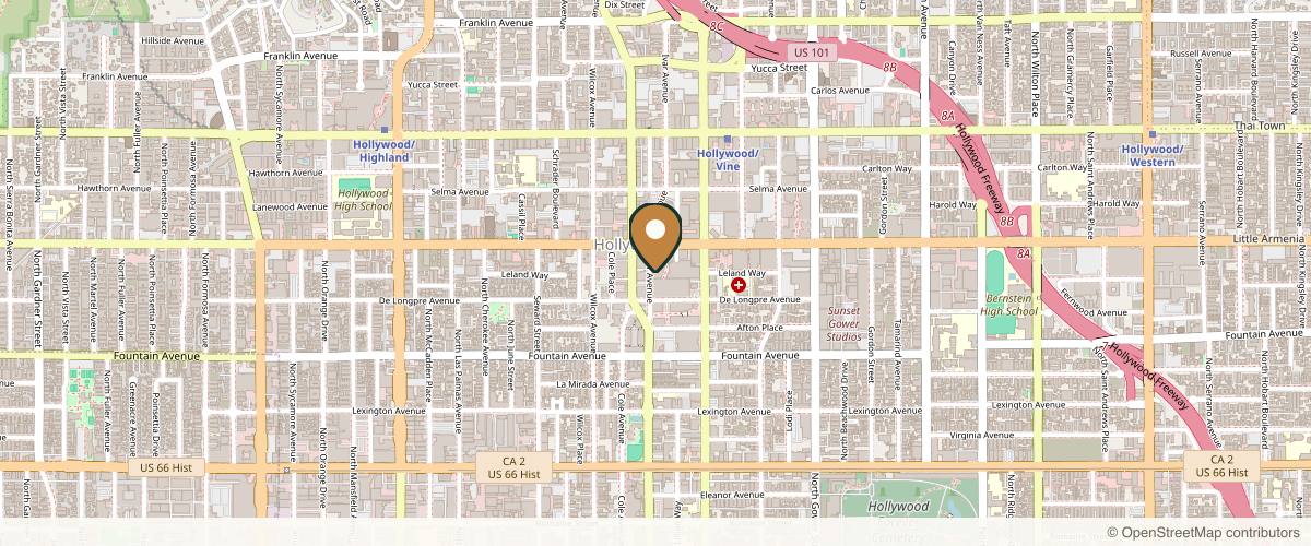 Map showing the exact location of Bright Medical Spa at 6370 Sunset Blvd Unit 505, Los Angeles, CA 90028, USA