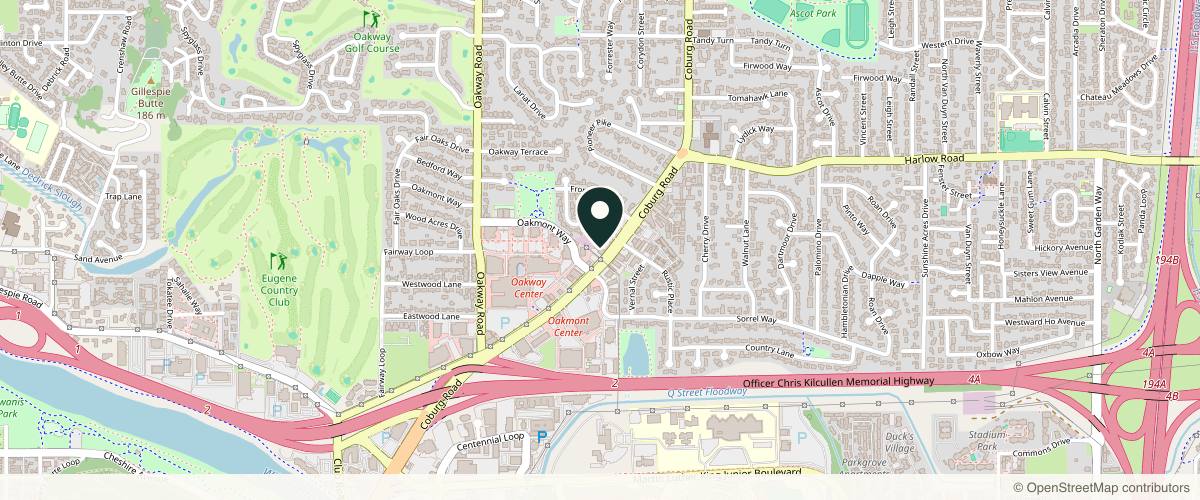 Map showing the exact location of Brighter Smiles Med Spa and Laser Center at 390 Coburg Rd # A, Eugene, OR 97401, USA