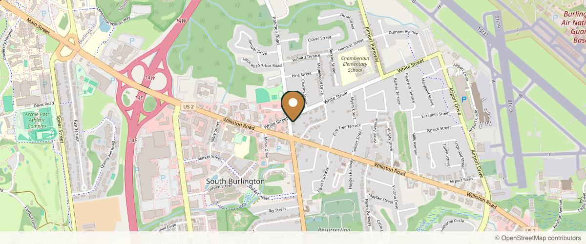 Map showing the exact location of Brilliant Massage & Skin at 34 Patchen Rd, South Burlington, VT 05403, USA