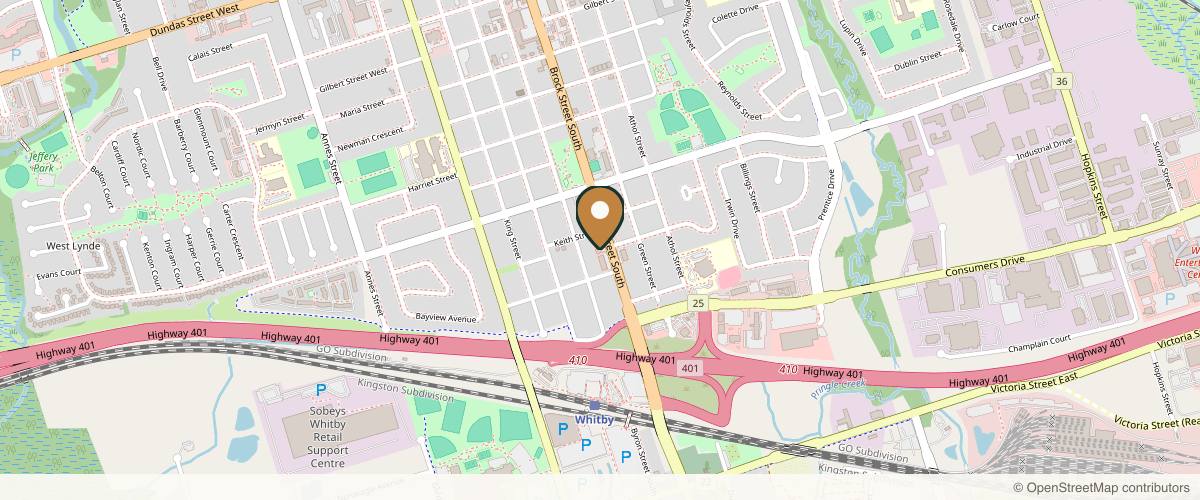 Map showing the exact location of Brock Street Beauty Bar at 1022 Brock St S Unit 201, Whitby, ON L1N 4L8, Canada