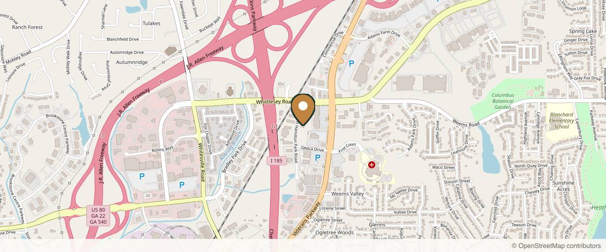 Map showing the exact location of Brows & Beauty at 6410 W Hamilton Park Rd, Columbus, GA 31909, USA
