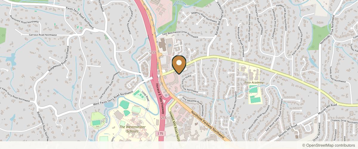 Map showing the exact location of Buckhead Facial Plastic Surgery at 1218 W Paces Ferry Rd NW Unit 108, Atlanta, GA 30327