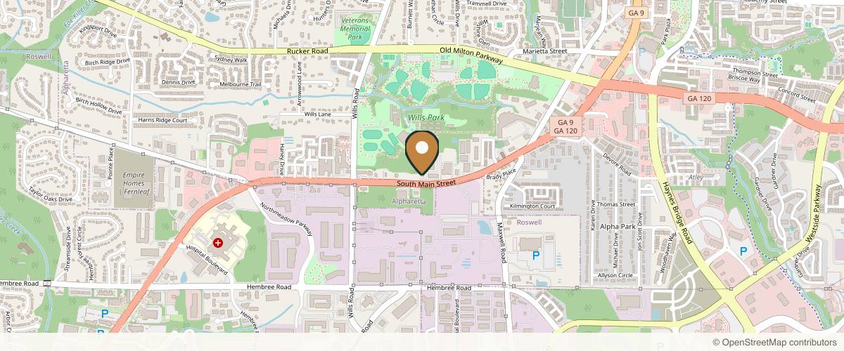 Map showing the exact location of Buket Aesthetics & Wellness at 501 S Main St Ste 202, Alpharetta, GA 30009, USA