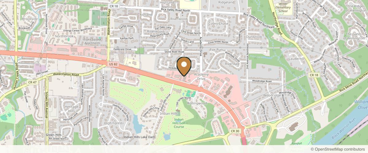 Map showing the exact location of Cahaba Dermatology & Skin Health Center at 1649 McFarland N Blvd STE 201, Tuscaloosa, AL 35406, USA