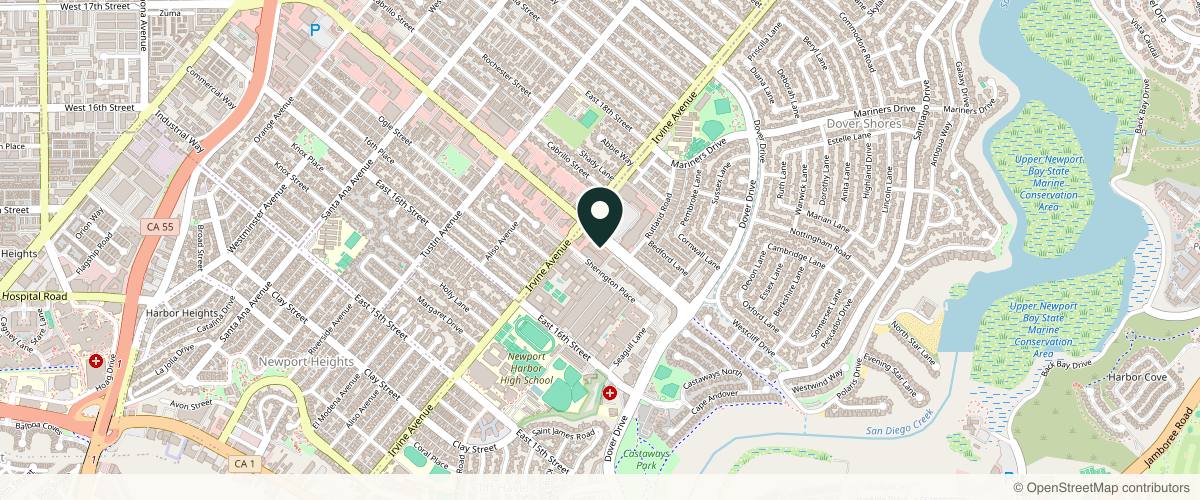 Map showing the exact location of California Cosmetics at 2001 Westcliff Dr #201, Newport Beach, CA 92660, USA