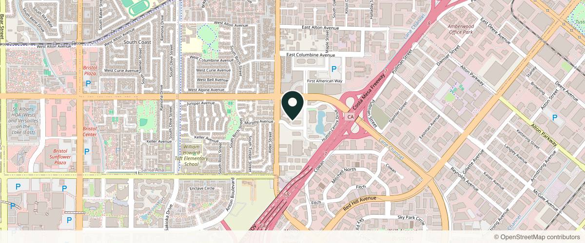 Map showing the exact location of Calista Aesthetics at 201 Sandpointe Ave, Suite 135, Santa Ana, CA 92707