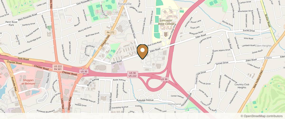 Map showing the exact location of Cameo Skin and Body Wellness at 600 Eden Rd Bldg. E, Lancaster, PA 17601, USA