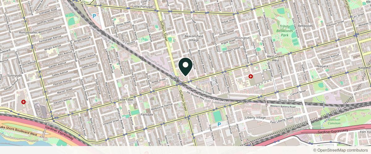 Map showing the exact location of Canada MedLaser Toronto (Queen West) at 8 Gladstone Ave, Toronto, ON M6J 0B3, Canada