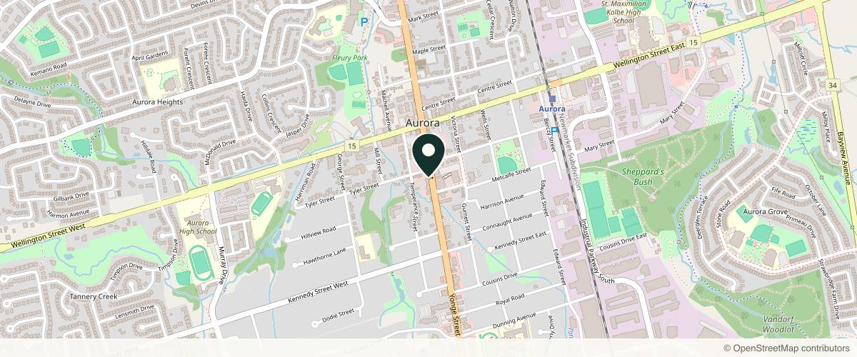 Map showing the exact location of Canira Cosmetic at 15150 Yonge St, Aurora, ON L4G 1M2, Canada