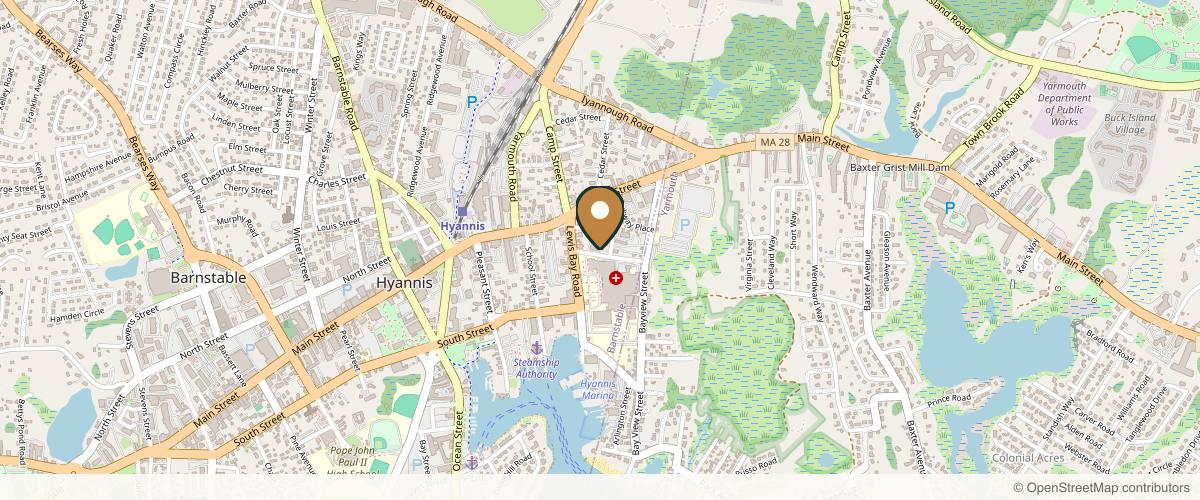 Map showing the exact location of Cape and Islands Plastic Surgery at 26 Gleason St, Hyannis, MA 02601, USA