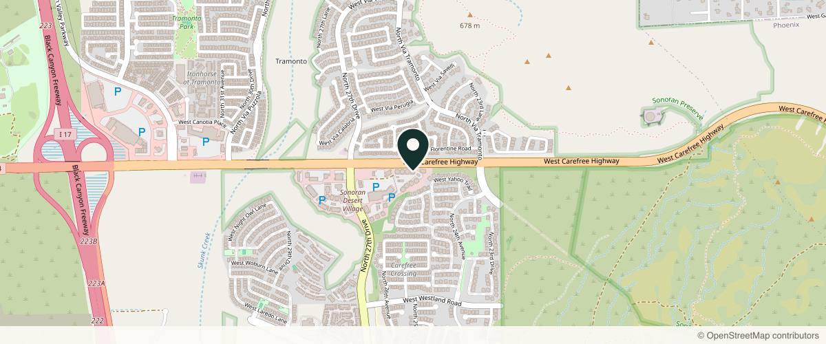 Map showing the exact location of Carefree Wellness and Aesthetics at 2525 W Carefree Hwy Bldg 3, Suite 118, Phoenix, AZ 85085, USA