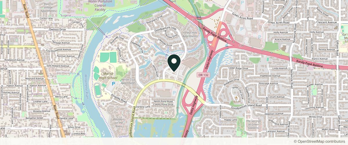 Map showing the exact location of Cascade Dermatology and Aesthetics at 4765 Village Plaza Loop Ste 100, Eugene, OR 97401, USA