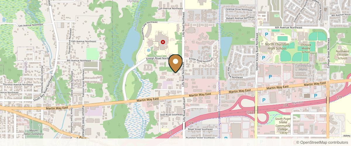 Map showing the exact location of Cascade Eye & Skin Centers, PC at 205 Lilly Rd NE Ste a 2, Olympia, WA 98506, USA