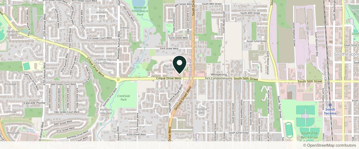 Map showing the exact location of Cascade Eye & Skin Centers, PC at 5225 Cirque Dr W #200, University Place, WA 98467