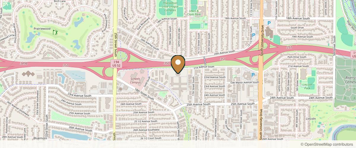 Map showing the exact location of Catalyst Medical Center + Clinical Spa at 1800 21st Ave S, Fargo, ND 58103, USA