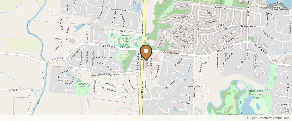 Map showing the exact location of Cayce Dermatology Clinic at 2011 Corona Rd Ste 207, Columbia, MO 65203, USA