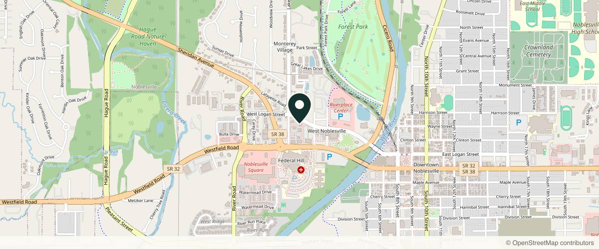 Map showing the exact location of CB Aesthetics and Skinbar at 341 W Logan St #120, Noblesville, IN 46060, USA