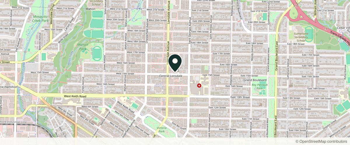 Map showing the exact location of CBAM Clinic - North Vancouver Branch at 126 15th St E Unit 201, North Vancouver, BC V7L 2P9, Canada