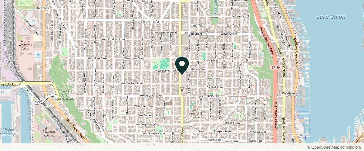 Map showing the exact location of Celeste Aesthetics / Tru•Allure Beauty & Skin Lounge at 1622 Queen Anne Ave N, Seattle, WA 98109, USA