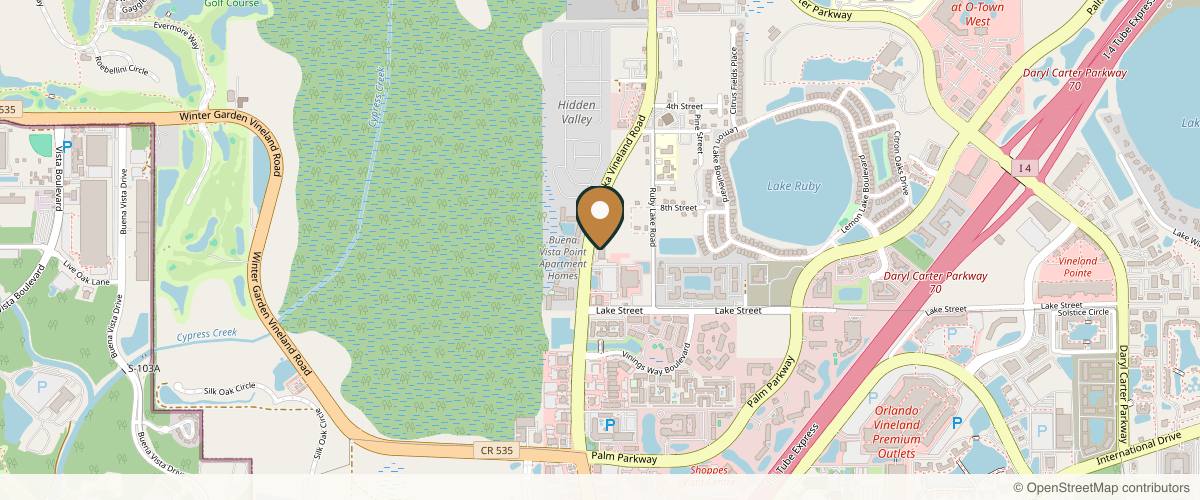 Map showing the exact location of Celine Med Spa Orlando - Fillers Injectables & Hydrafacial at 11895 S Apopka Vineland Rd #130, Orlando, FL 32836, USA