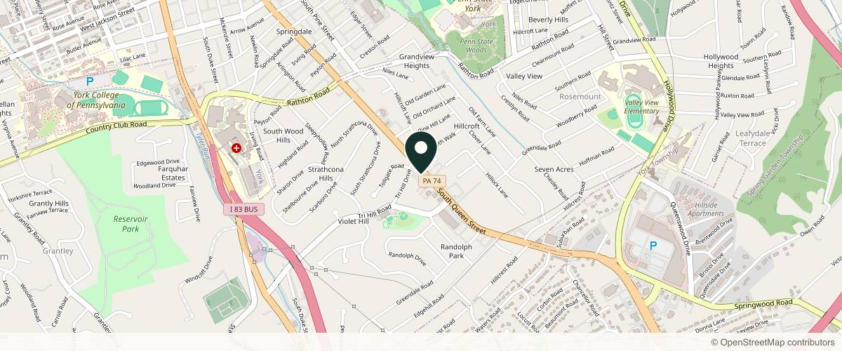Map showing the exact location of Center for Cosmetic Dermatology at 1610 S Queen St, York, PA 17403, USA