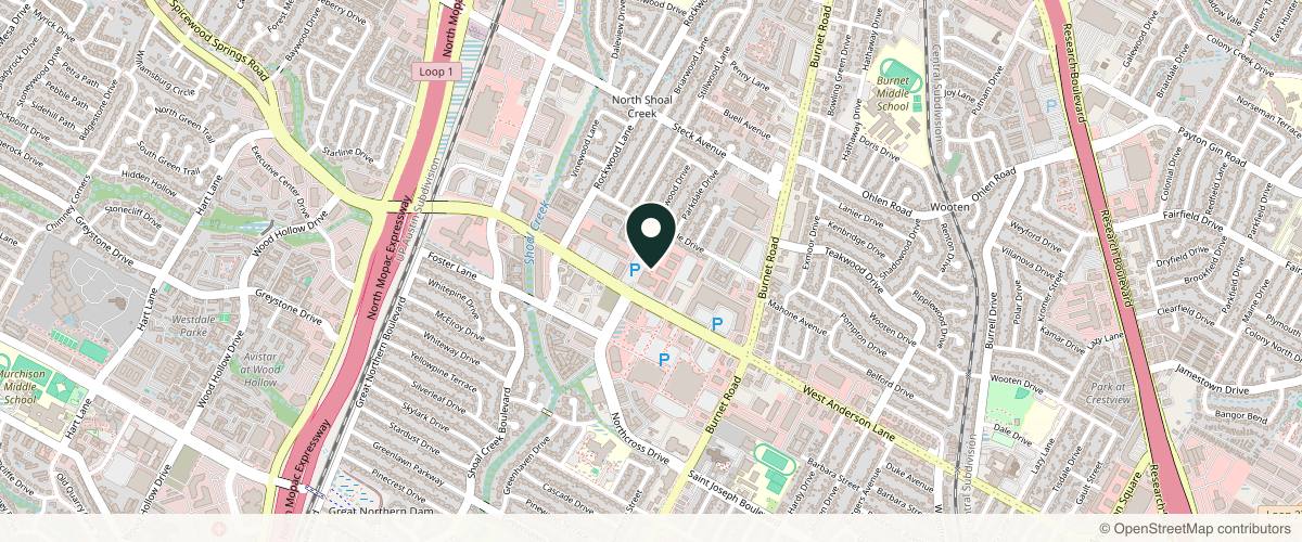 Map showing the exact location of Central Austin Dermatology & Aesthetics- Anderson Lane at 2700 W Anderson Ln. Unit 403, Austin, TX 78757