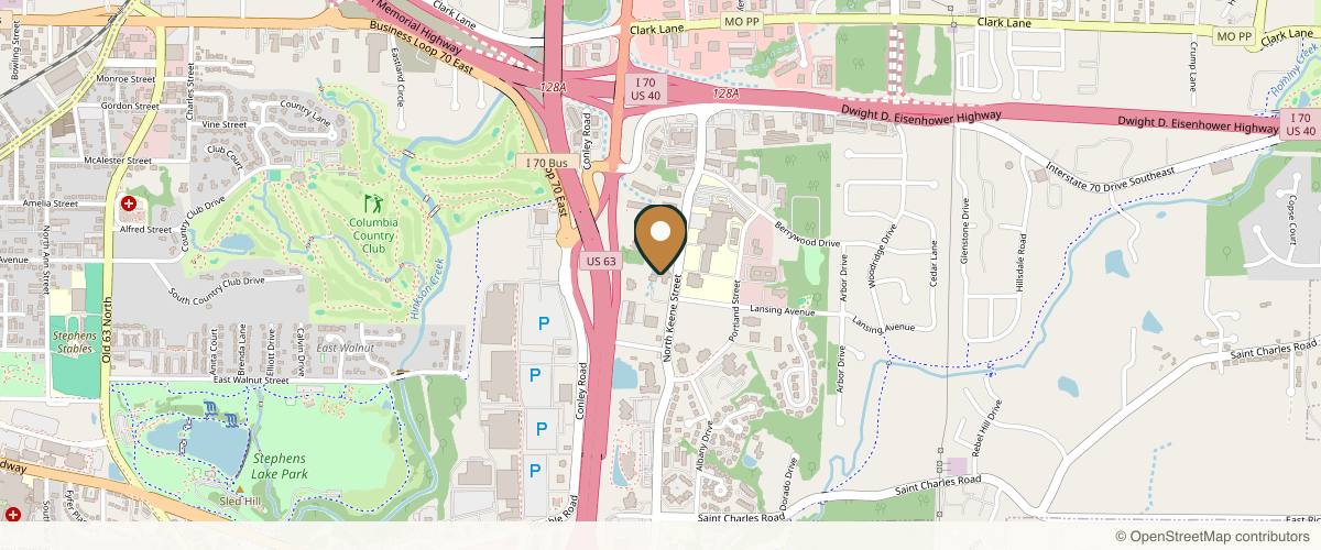 Map showing the exact location of Central Missouri Dermatology Associates - Columbia at 401 N Keene St, Columbia, MO 65201, USA