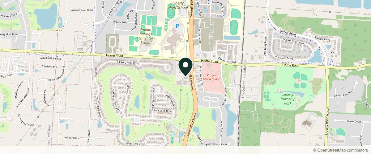 Map showing the exact location of Central Ohio Aesthetics Clinic at 7500 Sawmill Pkwy, Powell, OH 43065, USA