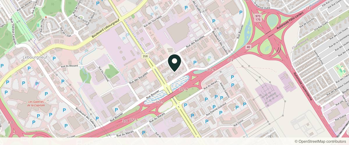 Map showing the exact location of Centre Multisens lebourgneuf - Médecine-esthétique at 840 Rue Bouvier #200, Québec, QC G2J 1A3, Canada