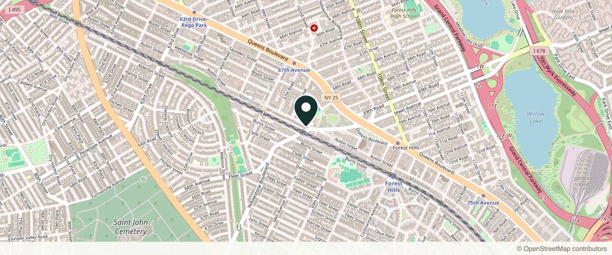 Map showing the exact location of Century Longevity & Aesthetics at 70-64 Yellowstone Blvd Unit D2, Forest Hills, NY 11375, USA
