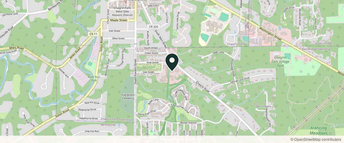 Map showing the exact location of Chagrin Valley Dermatology at 7185 Chagrin Rd Ste b, Chagrin Falls, OH 44023
