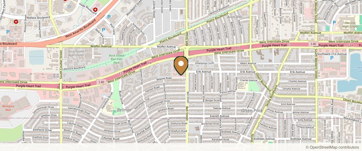 Map showing the exact location of CHANDRA Aesthetic Beauty Bar at 2300 Bell St Spc 18, Amarillo, TX 79106, USA