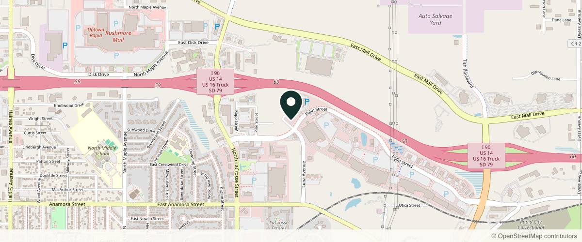 Map showing the exact location of Chapter Aesthetic Studio at 908 Eglin St, Rapid City, SD 57703, USA