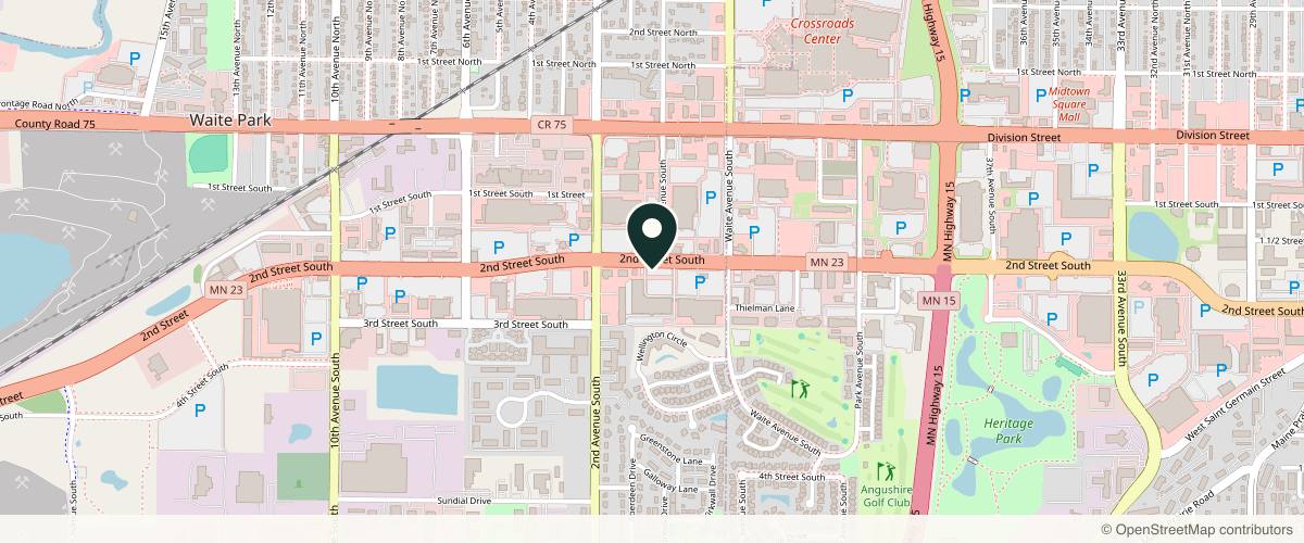 Map showing the exact location of Chapter Aesthetic Studio at 120 2nd St S, Waite Park, MN 56387, USA