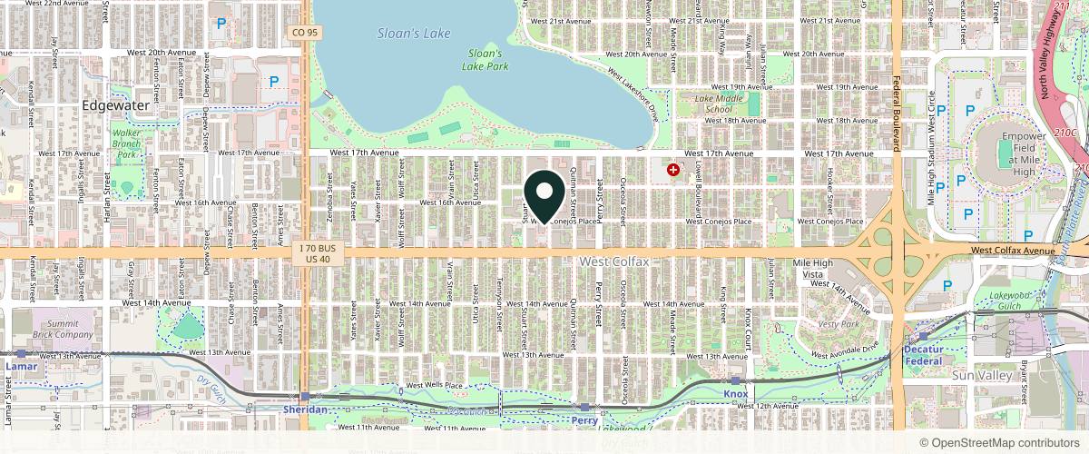 Map showing the exact location of Cheeky Denver at 1525 N Raleigh St #300, Denver, CO 80204, USA