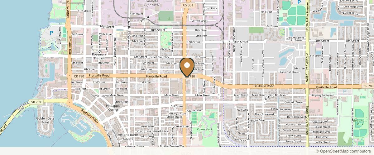 Map showing the exact location of Chelsea Vacca Medical Aesthetics | Sarasota Botox Fillers Microneedling CO2 Laser Tattoo Removal at 240 N Washington Blvd Ste 450, Sarasota, FL 34236, USA