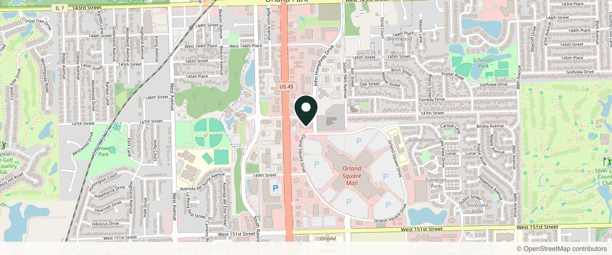 Map showing the exact location of Chicago Institute of Plastic Surgery - Orland Park, Tinley Park, Naperville, Illinois at 10 Orland Square Dr 10 b, Orland Park, IL 60462, USA