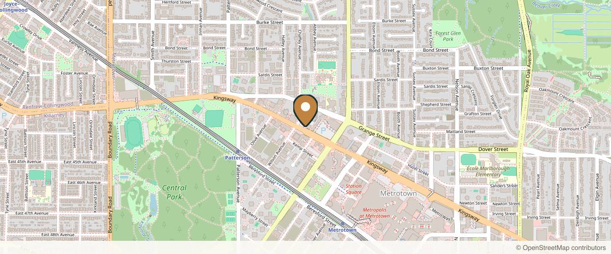 Map showing the exact location of Chillax Spa - Head Spa & Beauty at 4361 Kingsway #4, Burnaby, BC V5H 1Z9, Canada