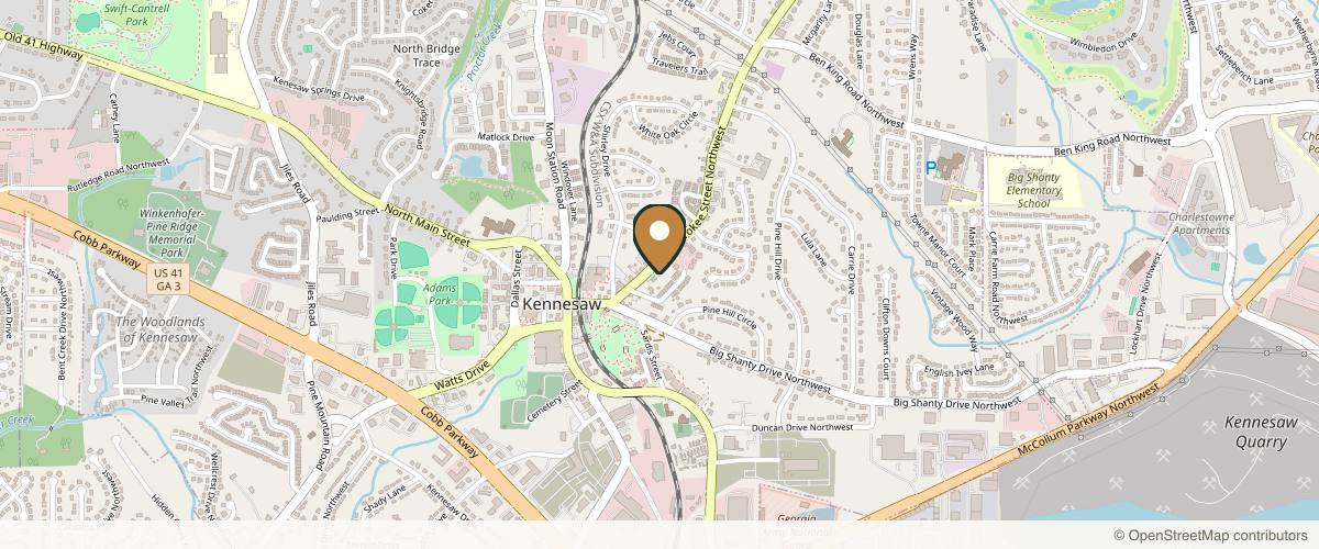 Map showing the exact location of Chin Up! Aesthetics Kennesaw at 2914 Cherokee St NW #1a, Kennesaw, GA 30144, USA