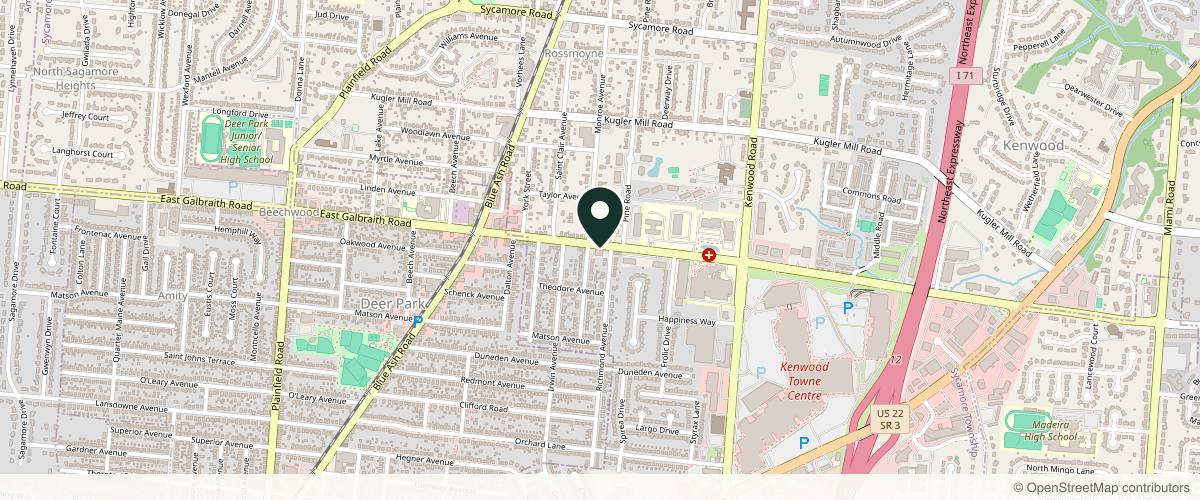 Map showing the exact location of Cincinnati Skin Center - Dermatology + Aesthetics at 4565 E Galbraith Rd # A, Cincinnati, OH 45236