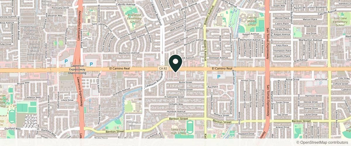 Map showing the exact location of Clara Medical Spa at 3070 El Camino Real, Santa Clara, CA 95051, USA