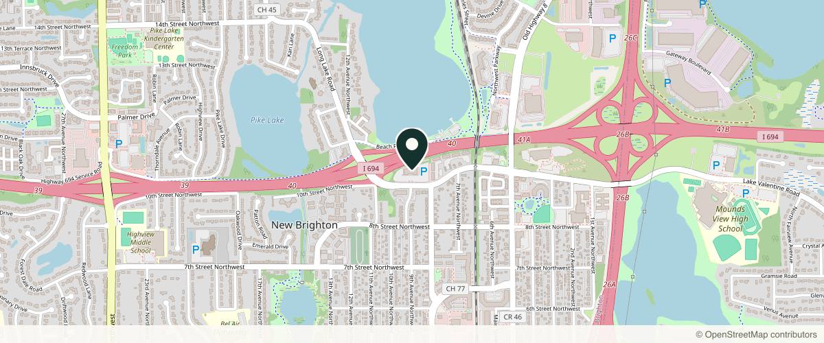 Map showing the exact location of Clarus Dermatology - New Brighton at 900 Long Lake Rd Ste 150, New Brighton, MN 55112, USA