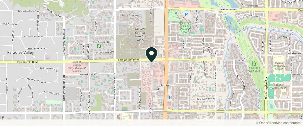 Map showing the exact location of Clear Dermatology & Aesthetics Center - Paradise Valley at 7125 E Lincoln Dr Ste A101, Paradise Valley, AZ 85253