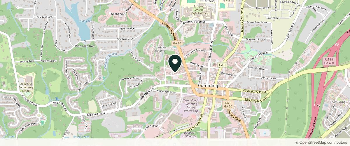 Map showing the exact location of Cleaver Dermatology and Aesthetics at 105 Professional Park Dr, Cumming, GA 30040