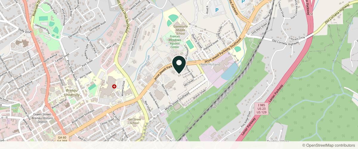 Map showing the exact location of Cleaver Dermatology and Aesthetics at 1488 Jesse Jewell Pkwy SE #100, Gainesville, GA 30501, USA